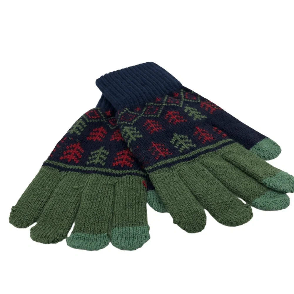 STYLINE Smart Touch Green/Navy/Red Pattern Gloves -One Size